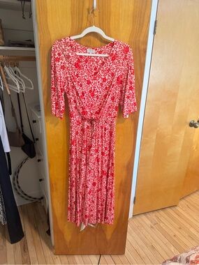 Jigsaw Red and White Floral Midi Wrap Dress